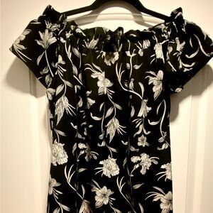 Black and White Floral Dress off the shoulder